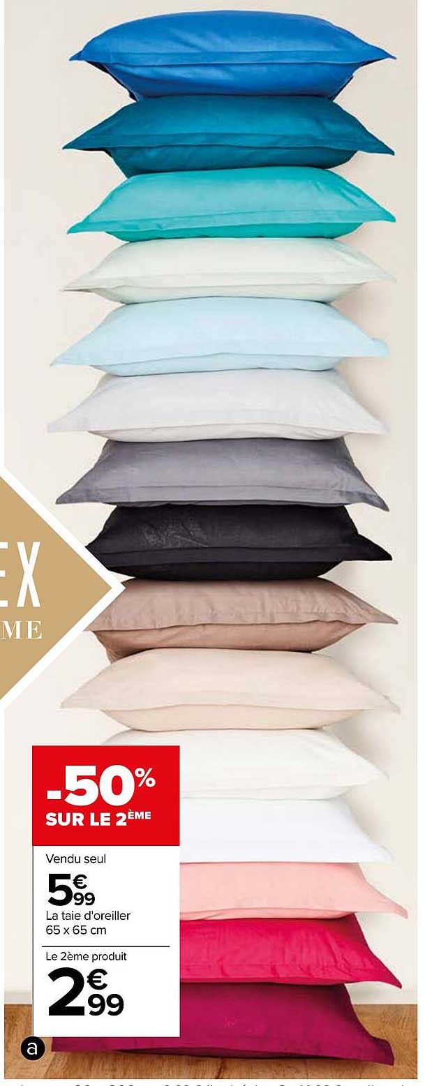 la taie d'oreiller 65 x 65 cm