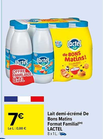 lait demi-écrémé de bons matins format familial  lactel