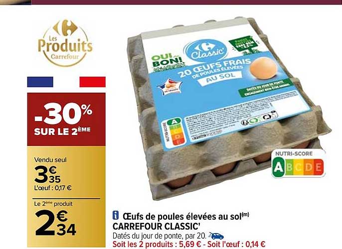 oeufs de poules élevées au sol carrefour classic'
