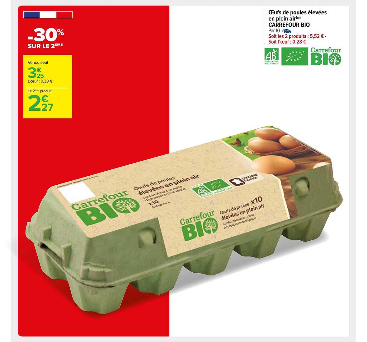 oeufs de poules élevées en plein air carrefour bio