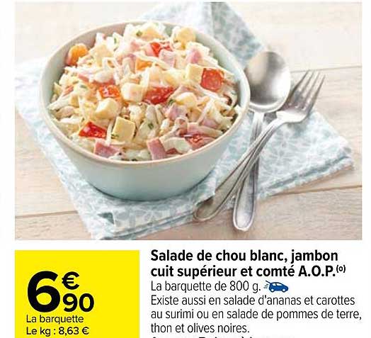 salade de chou blan, jambon cuit supérieur et comté a.o.p.