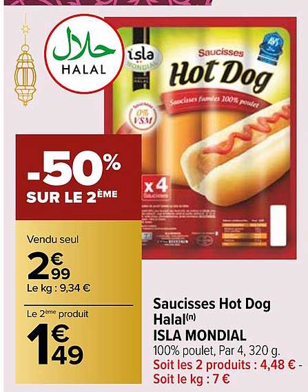 saucisses hot dog halal isla mondial