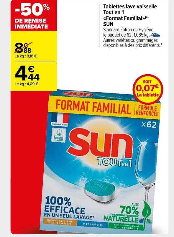tablettes lave vaisselle tout en 1 «format familial» sun