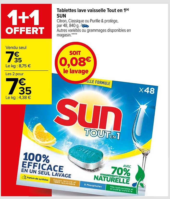 tablettes lave vaisselle tout en 1 sun