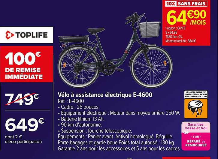 vélo à assistance électrique e-4600 toplife