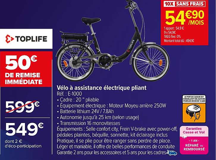 vélo à assistance électrique pliant toplife