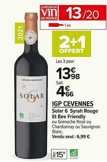 igp cevennes solar 6 syrah rouge et bee friendly