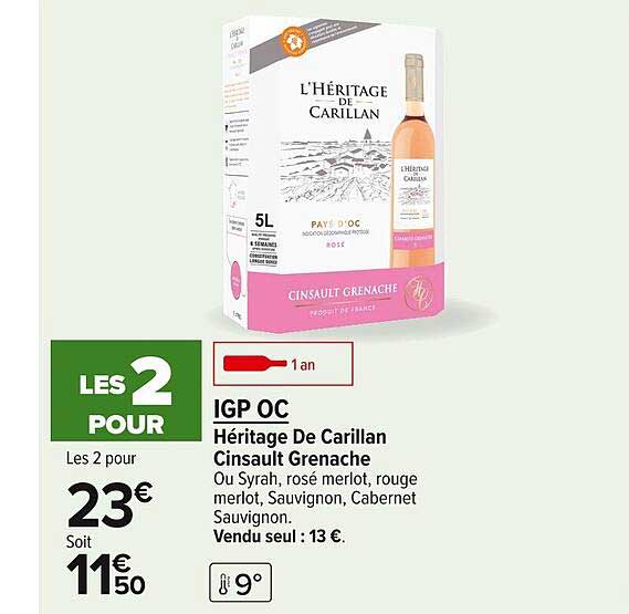 Igp Oc Héritage De Carillan Cinsault Grenache