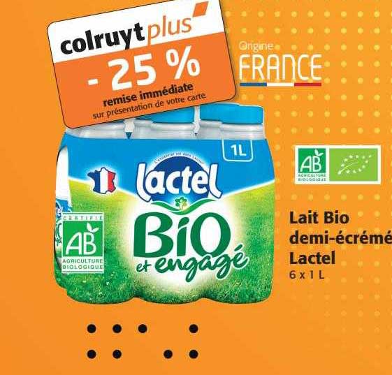 lait bio demi-écrémé lactel