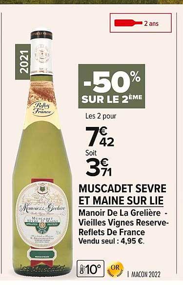 muscadet sèvre et maine sur lie manoir de la grelière - vieilles vignes réserve-reflets de france