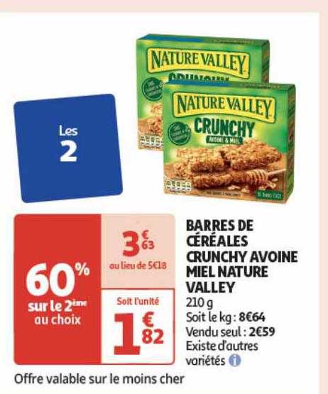 barres de céréales crunchy avoine miel nature valley