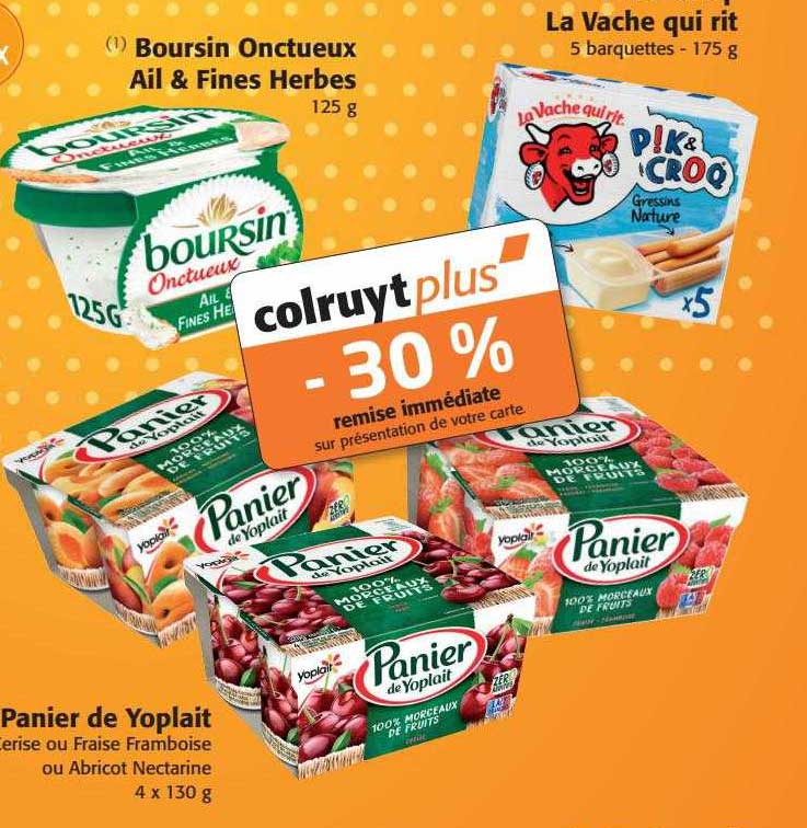 boursin onctueux ail & fines herbes, panier de yoplait, la vache qui rit