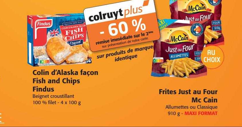 colin d'alaska façon fish and chips findus, frites just au four mc cain