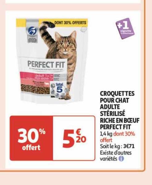 croquettes pour chat adulte stérilisé riche en bœuf perfect fit
