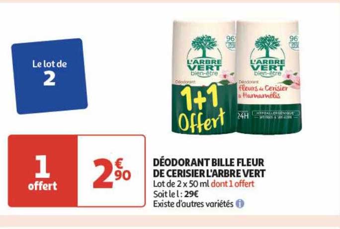 déodorant bille fleur de cerisier l'arbre vert