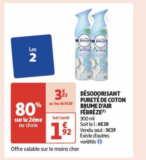 désodorisant pureté de coton brume d'air febrèze