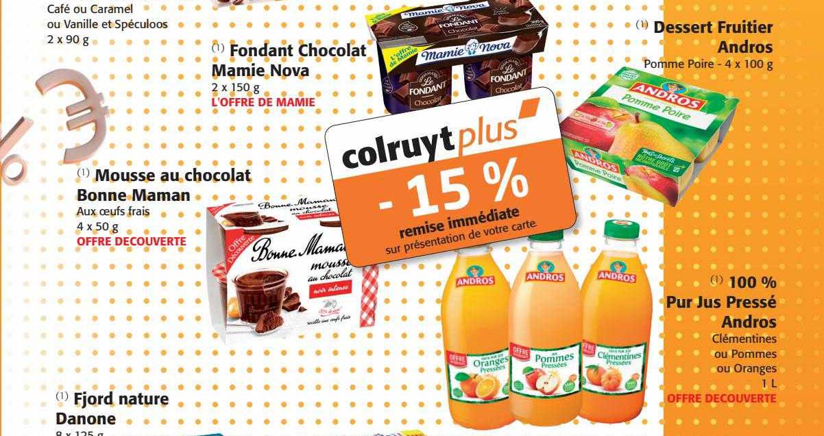 Fondant Chocolat Mamie Nova, Mousse Au Chocolat Bonne Maman, Fjord Nature Danone, Dessert Fruitier Andros, 100% Pur Jus Pressé Andros