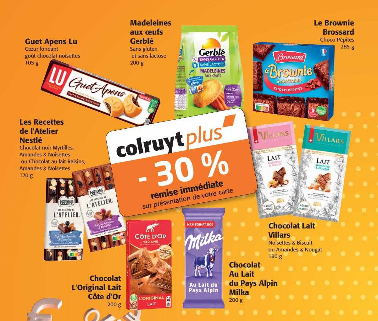 guet apens lu, madeleines aux œufs gerblé, le brownie brossard, les recettes de l'atelier nestlé, chocolat l'orignal lait côte d'or, chocolat au lait du pays alpin milka, chocolat lait villars