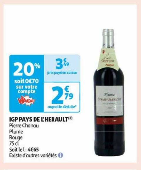 igp pays de l'herault pierre chanau plume rouge