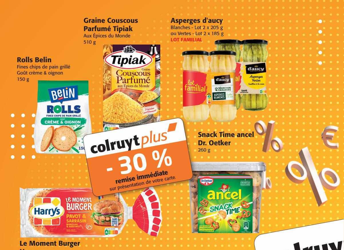 rolls belin, graine couscous parfumé tipiak, asperges d'aucy, snack time ancel dr oetker