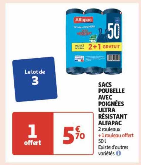 Sacs Poubelle Avec Poignées Ultra Résistant Alfapac