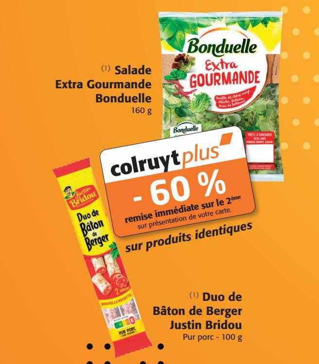 salade extra gourmande bonduelle, duo de bâton de berger justin bridou