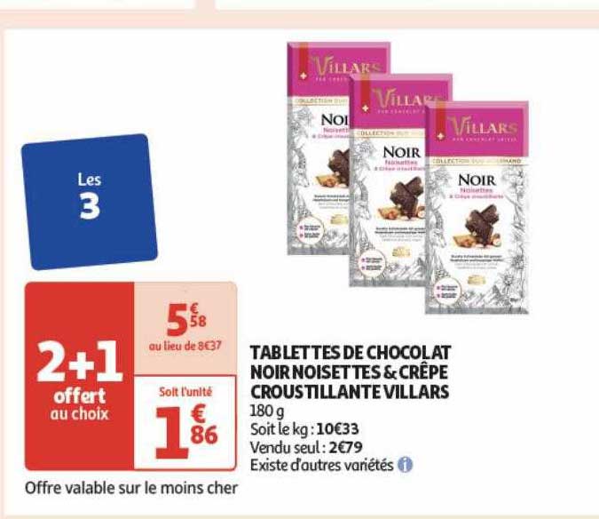 tablettes de chocolat noir noisettes & crêpe croustillante villars