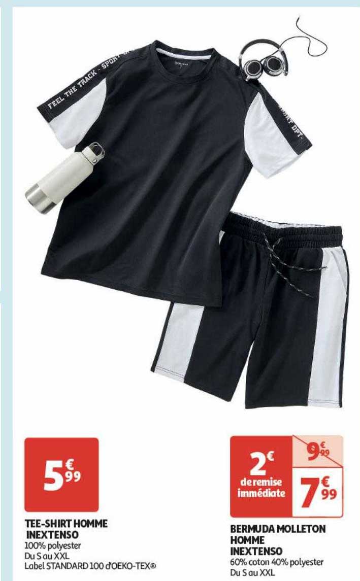 tee-shirt homme inextenso, bermuda molleton homme inextenso
