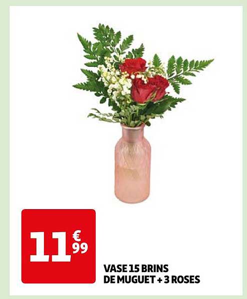 vase 15 brins de muguet + 3 roses