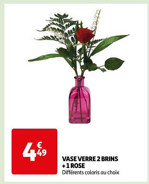 vase verre 2 brins + 1 rose
