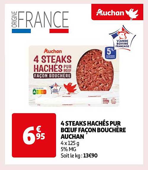 4 steaks hachés pur bœuf façon bouchère auchan