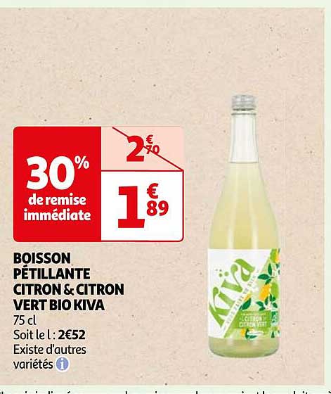 boisson pétillante citron & citron vert bio kiva