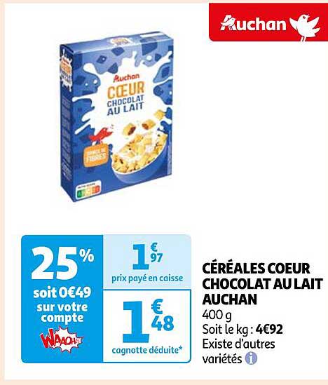 Céréales Cœur Chocolat Au Lait Auchan