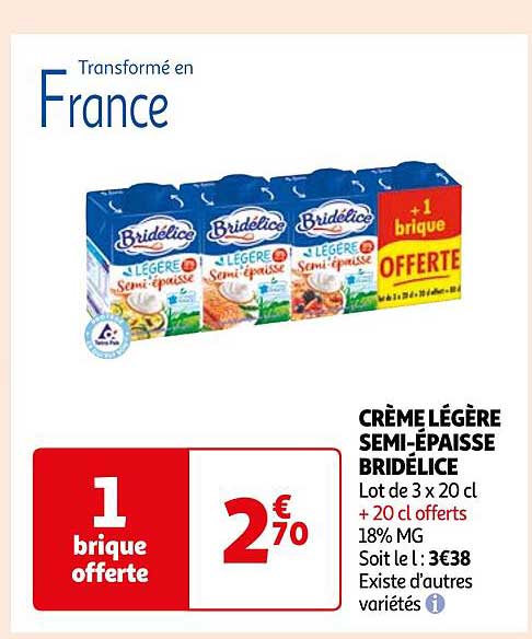 crème légère semi-épaisse bridélice
