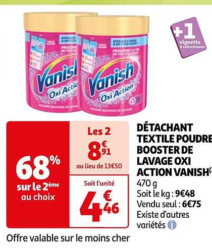 détachant textile poudre booster de lavage oxi action vanish