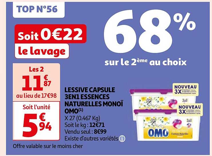 lessive capsule 3en1 essences naturelles monoï omo