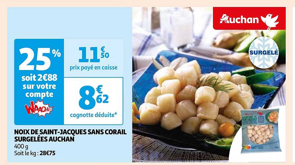noix de saint-jacques sans corail surgelées auchan