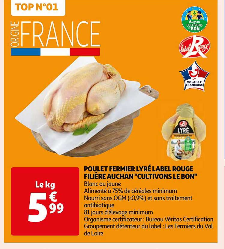 poulet fermier lyré label rouge filière auchan "cultivons le bon"
