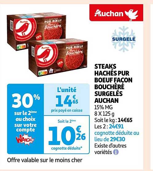steaks hachés pur bœuf façon bouchère surgelés auchan