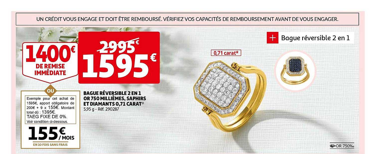 Bague Réversible 2 En 1  Or 750 Millièmes, Saphirs Et Diamants 0,71 Carat