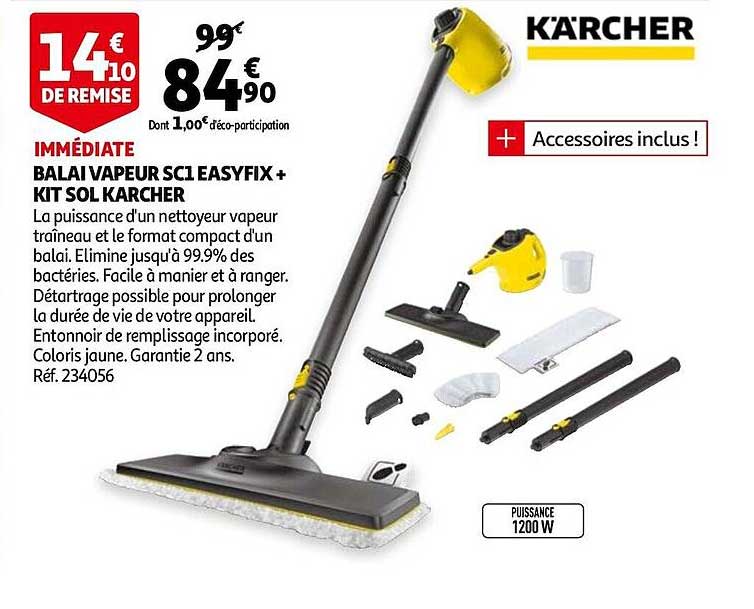 balai vapeur sc1 easyfix + kit sol kärcher