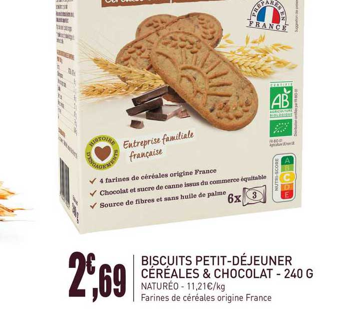 Biscuits Petit-déjeuner Céréales & Chocolat - 240 G
