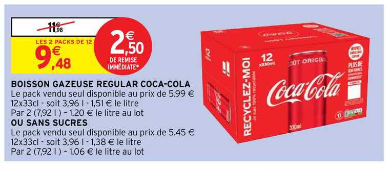 boisson gazeuse regular coca-cola ou sans sucres