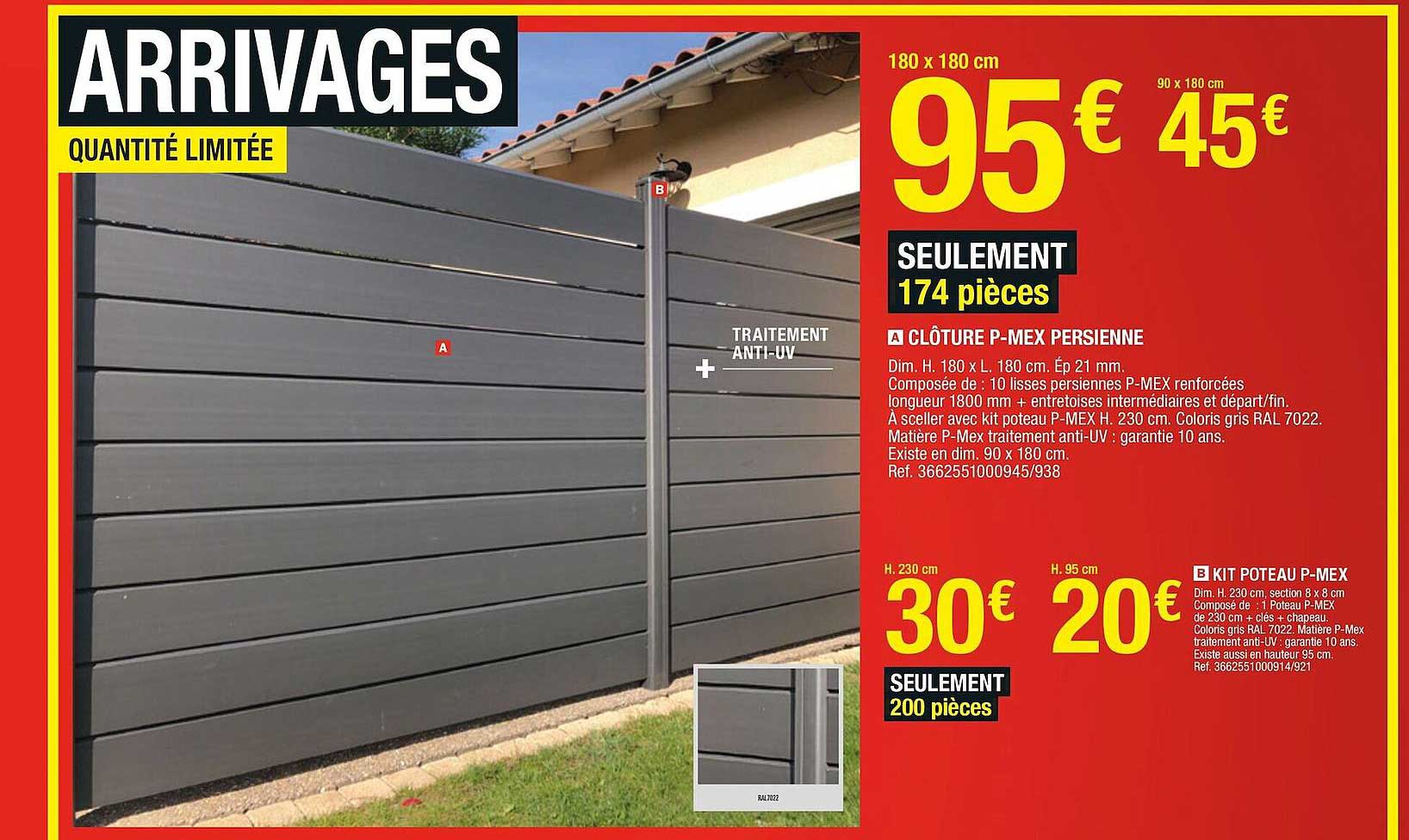 clôture p-mex persienne, kit poteau p-mex