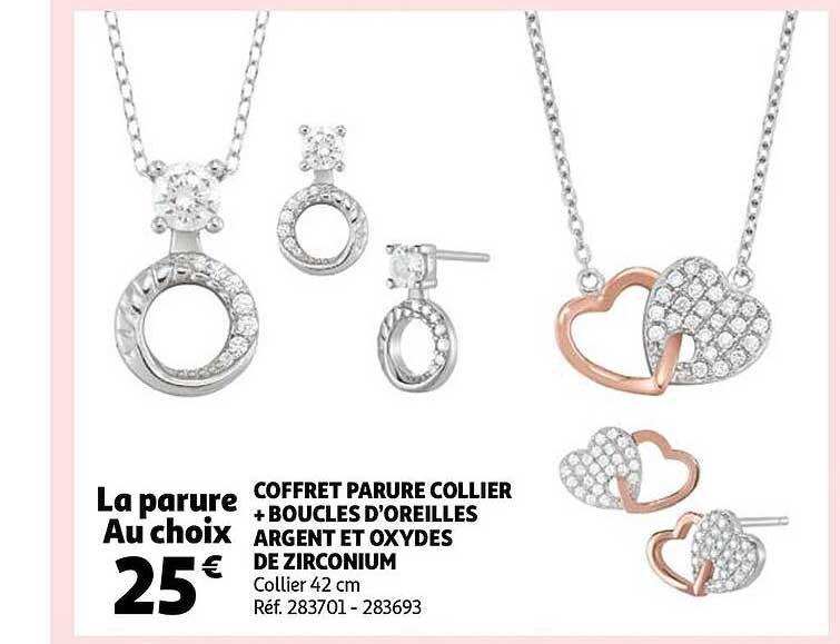 coffret parure collier + boucles d'oreilles argent et oxydes de zirconium