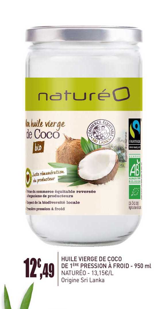 huile vierge de coco de 1ère pression à froid - 950 ml