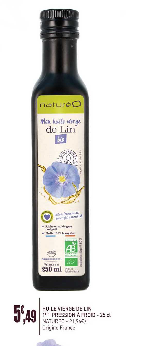 huile vierge de lin 1ère pression à froid - 25 cl