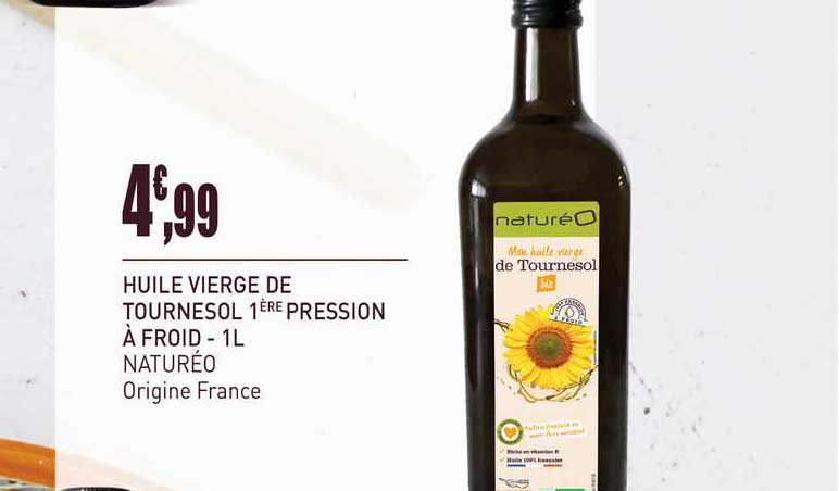 huile vierge de tournesol 1ère pression à froid - 1 l