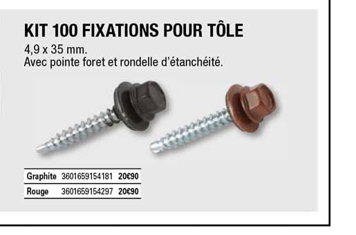 kit 100 fixations pour tôle