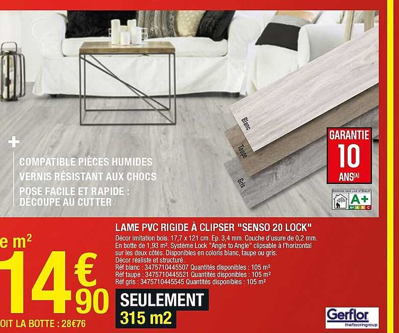 lame pvc rigide à clipser "senso 20 lock"